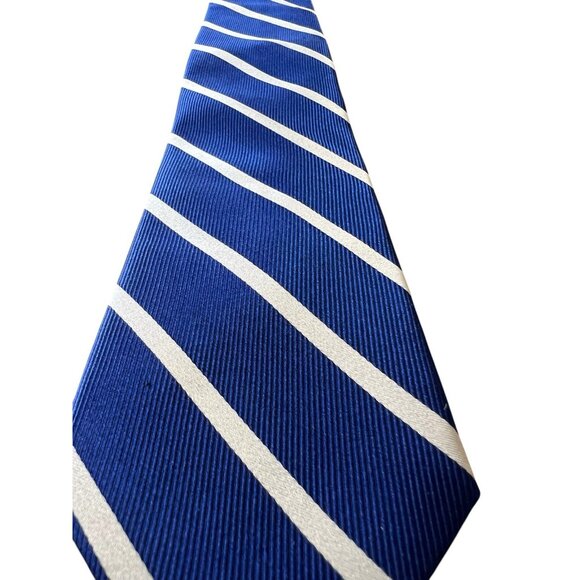 Bruno Piattelli Mens Silk Necktie Navy Blue Silver Diagonal Stripe 61”x3 1/4” - Picture 2 of 7